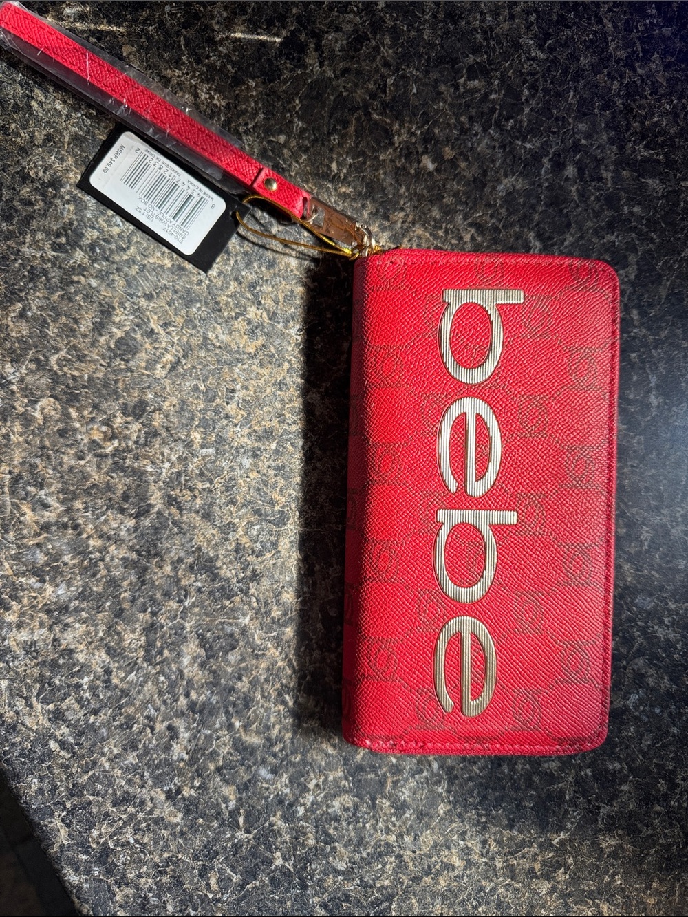 bebe Red Zip-Around Wristlet Wallet with Gold Logo